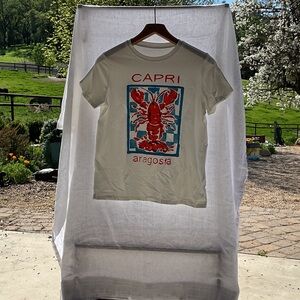 Capri Aragosta White Graphic Tee with Red & Blue Lobster Print
